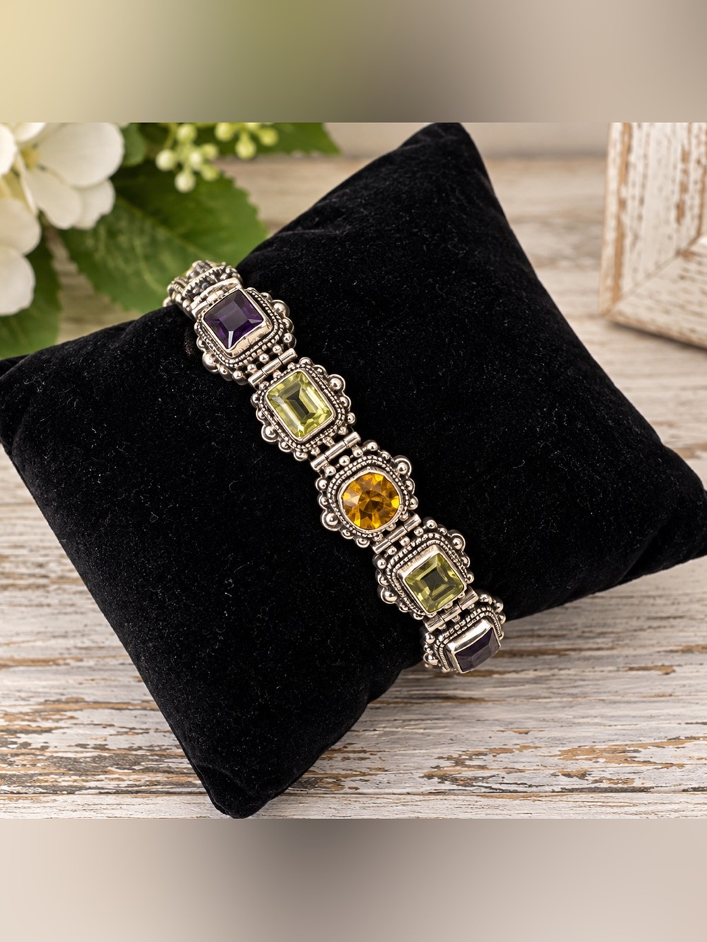 Suarti Bali 925 Sterling Silver Multi Gemstone Bracelet Amethyst Citrine Peridot